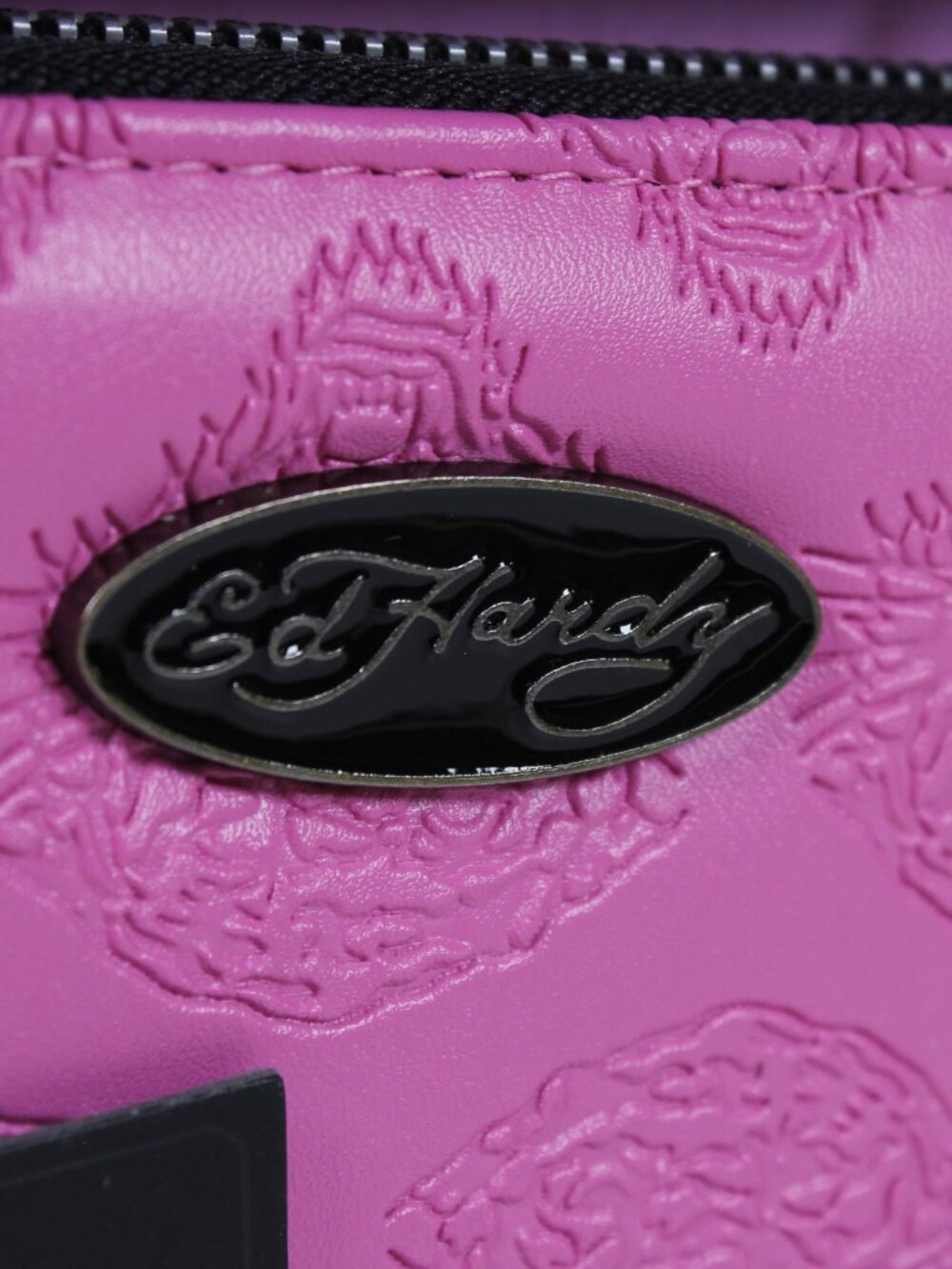 New Ed Hardy Set: Large Fuchsia Pink Zip-Around Wallet + Heart Keychain - Picture 2 of 4